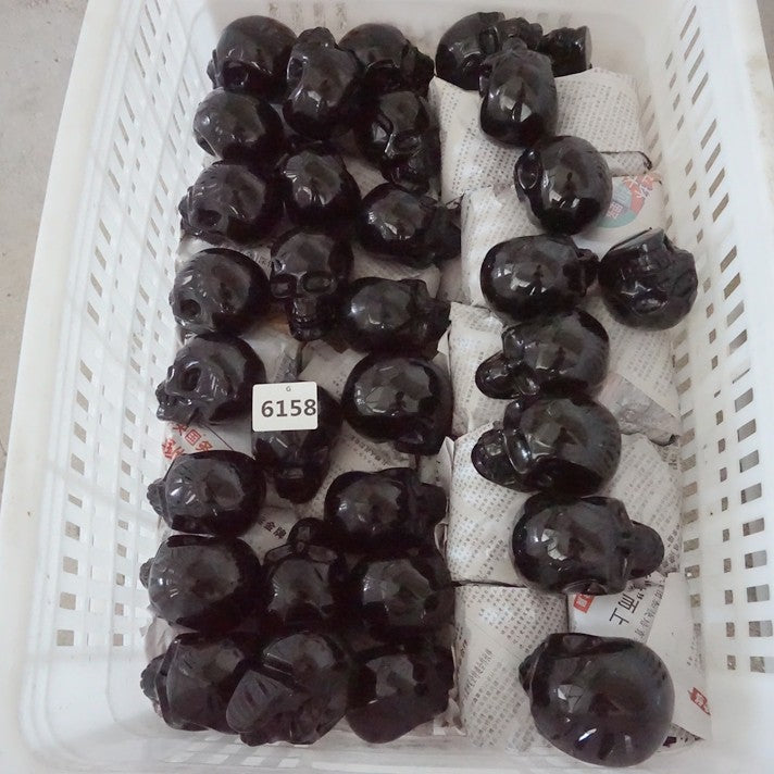 6.8LB 10Pcs Natural Black Obsidian Quartz Crystal Skull Head Carving Healing 8cm