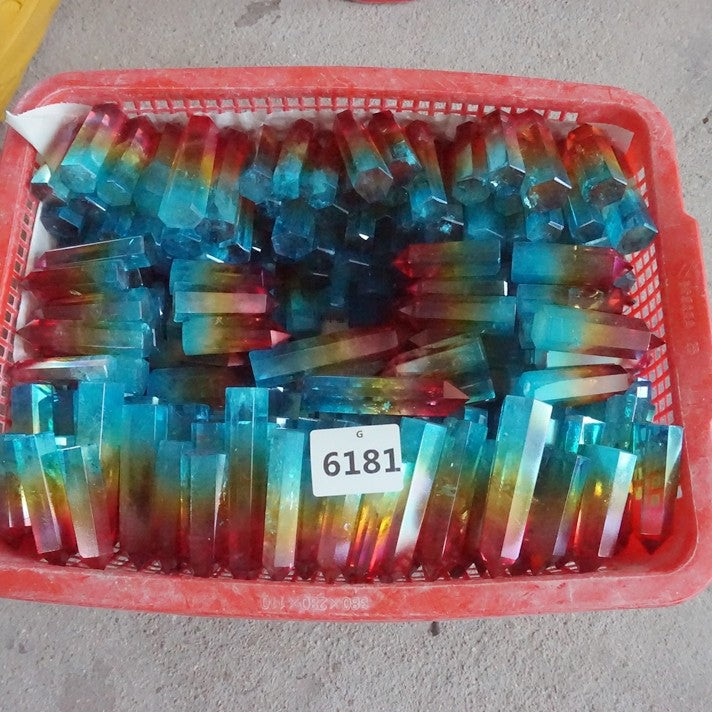 40Pcs 2KG 4.4LB Aqua Aura Rainbow Quartz Crystal Point Tower Titanium Coating Healing