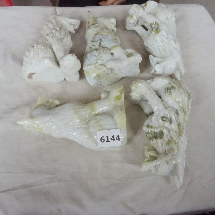 19.4LB 5Pcs Natural Serpentine Jade Xiuyu Crystal Wolf Carved Liaoning China