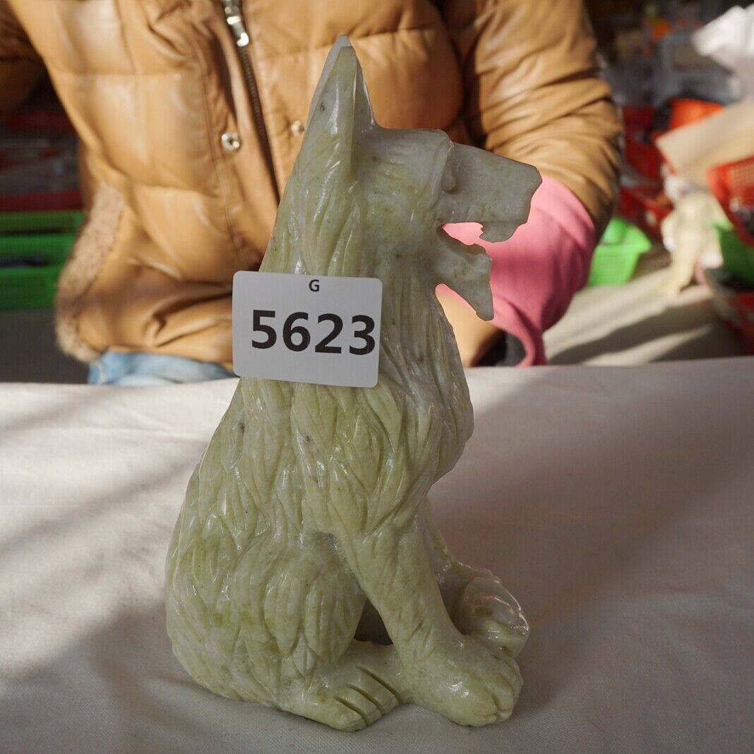 1.6KG 3.5LB 7.9" Natural Serpentine Jade Xiuyu Crystal Wolf Carved Liaoning China