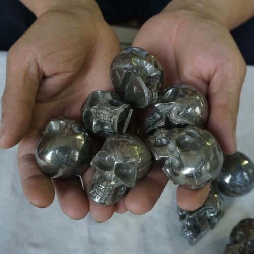 50Pcs 6.5kg 14.3LB Natural Golden PYRITE Crystal Skull Fool's Gold Africa Wholesale Lot .