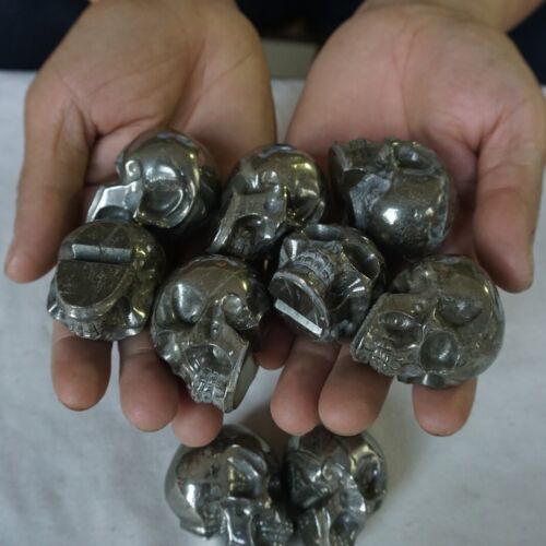 20Pcs 2.6kg 5.6LB Natural Golden PYRITE Crystal Skull Fool's Gold Africa Wholesale Lot.