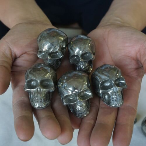 20Pcs 2.6kg 5.6LB Natural Golden PYRITE Crystal Skull Fool's Gold Africa Wholesale Lot.