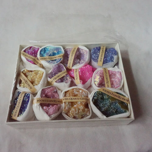 5 Boxes,60Pcs Natura Aqua Aura Agate Quartz Crystal Geode Assorted Titanium Coating,Wholesales Lot.