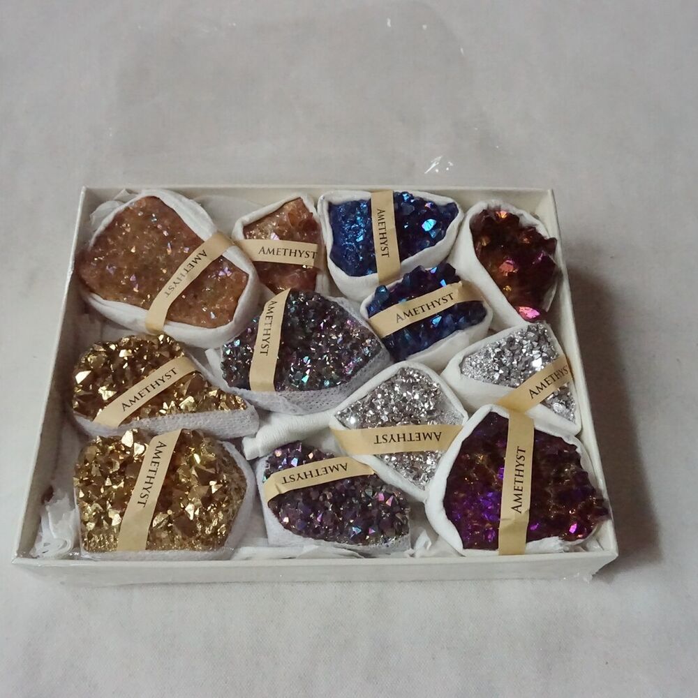 5 Boxes,60Pcs Aura Amethyst Quartz Crystal Cluster Gem Stone Titanium Coating,Wholesales