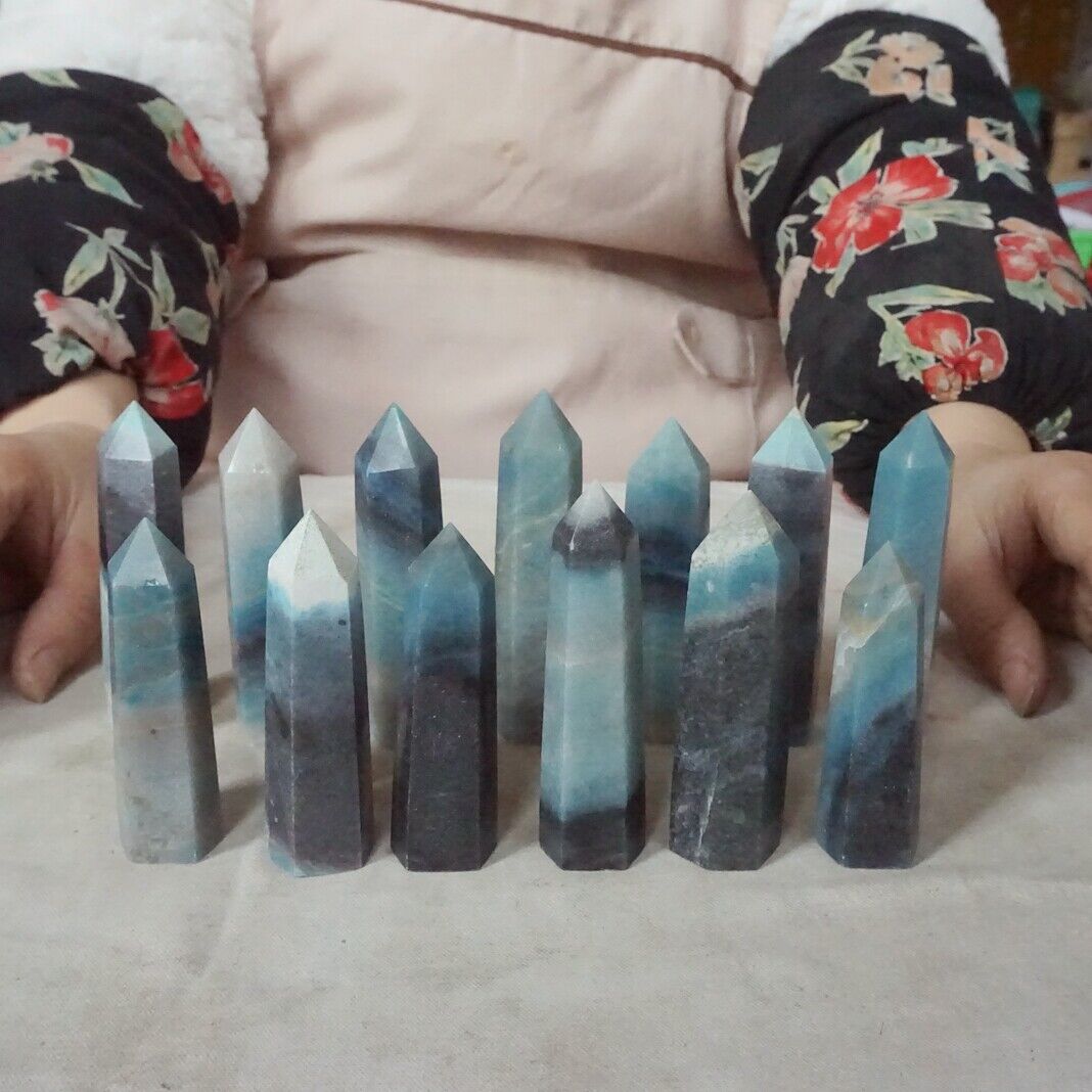 2KG 4.4LB 26Pcs Natural Blue Trolleite Stone Crystal Point Tower Polished Healing