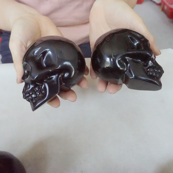 10Pcs 11LB Natural Black Obsidian Quartz Crystal Skull Head Carving Healing 10cm