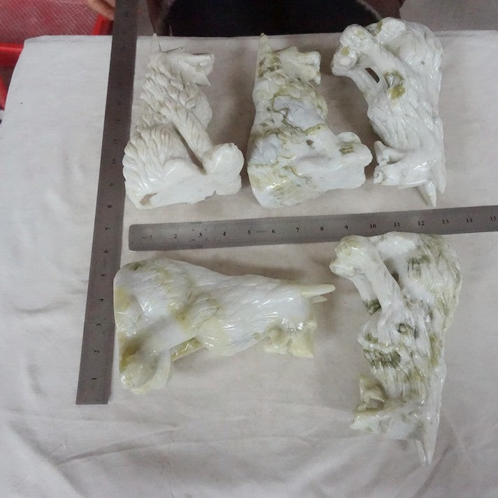 19.4LB 5Pcs Natural Serpentine Jade Xiuyu Crystal Wolf Carved Liaoning China