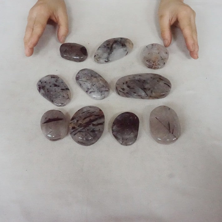 2KG 4.4LB 20Pcs Natural Black Hair Tourmaline Quartz Crystal Palm Stone Healing Wholesales