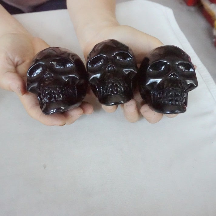 6.8LB 10Pcs Natural Black Obsidian Quartz Crystal Skull Head Carving Healing 8cm