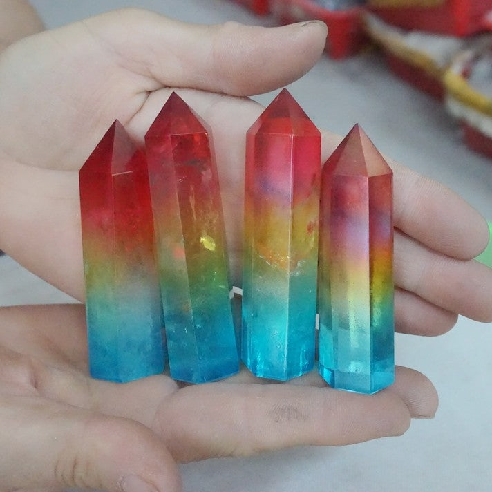 40Pcs 2KG 4.4LB Aqua Aura Rainbow Quartz Crystal Point Tower Titanium Coating Healing