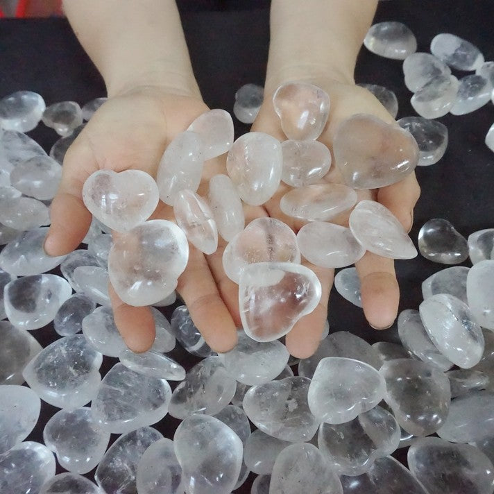 11LB 160Pcs Natural White Clear Quartz Crystal Heart Palm Tumbled Stone Healing