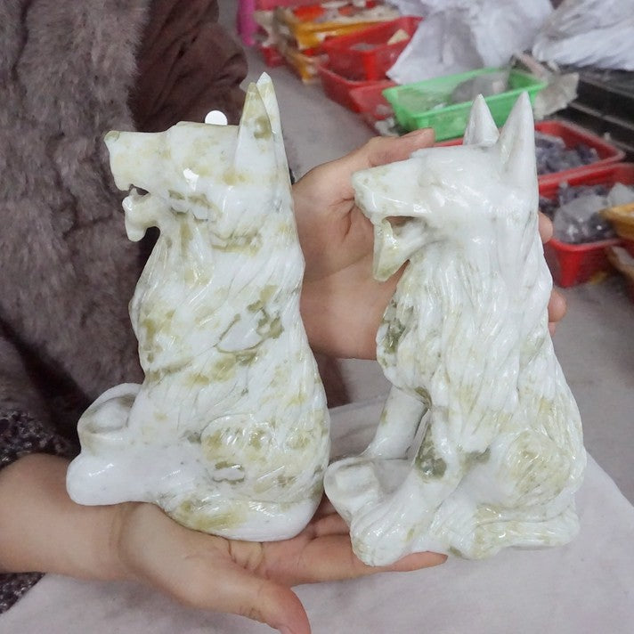 19.4LB 5Pcs Natural Serpentine Jade Xiuyu Crystal Wolf Carved Liaoning China