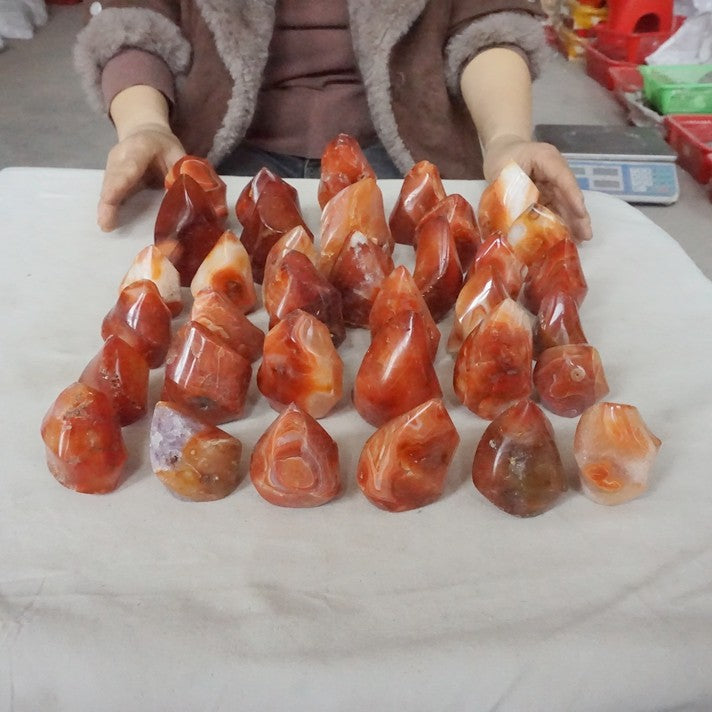 5KG 11LB 35Pcs Natural Red Carnelian Agate Crystal Flame Point Carved Polished Healing