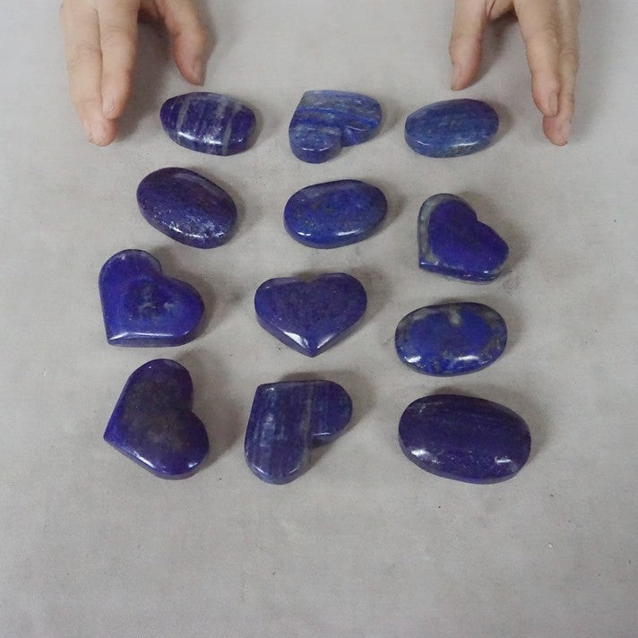 24 Pcs 2KG 4.4LB Natural Lapis Lazuli & Pyrite Crystal Palm Stone and Heart Carved Healing