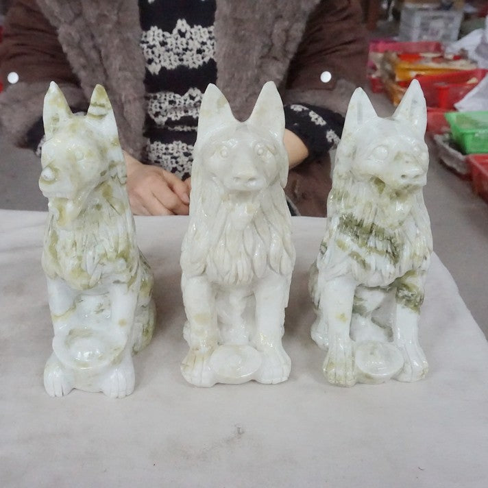 19.4LB 5Pcs Natural Serpentine Jade Xiuyu Crystal Wolf Carved Liaoning China