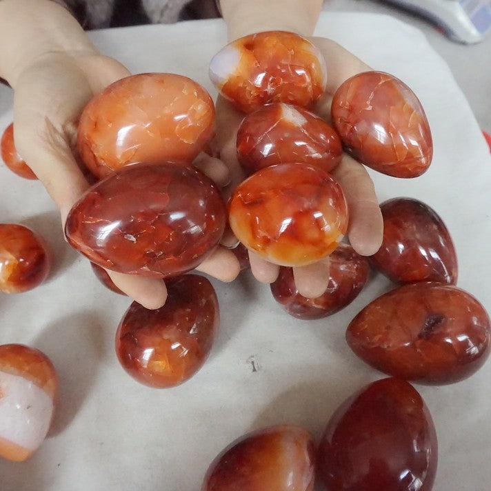 5KG 11LB 30Pcs Natural Red Carnelian Agate Quartz Crystal Egg Carved Polished Healing