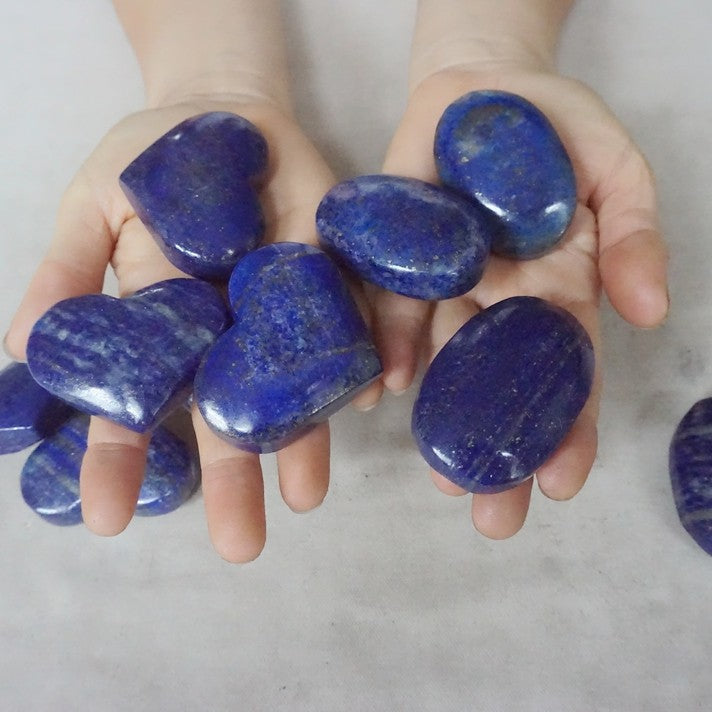 24 Pcs 2KG 4.4LB Natural Lapis Lazuli & Pyrite Crystal Palm Stone and Heart Carved Healing