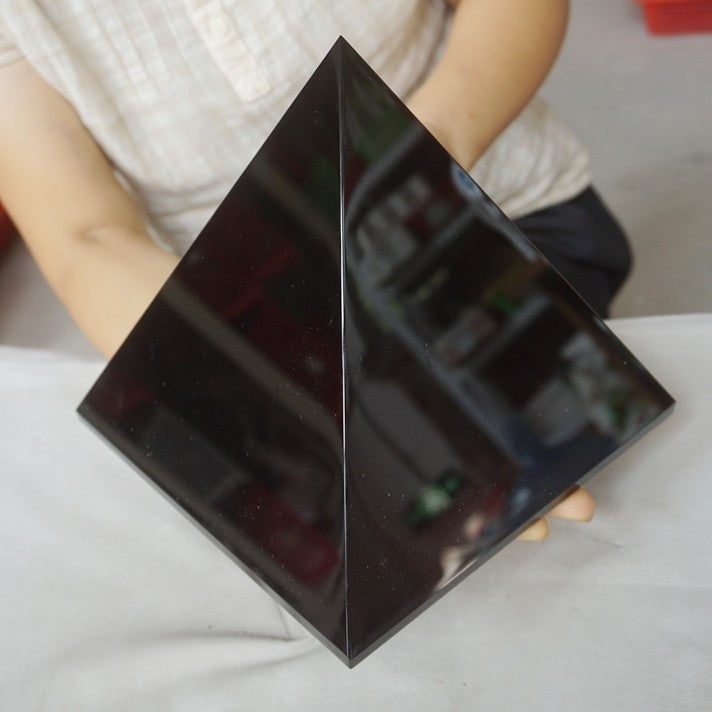 14.9LB 7.7" Natural Reiki Energy Charged Black Obsidian Pyramid Crystal Healing