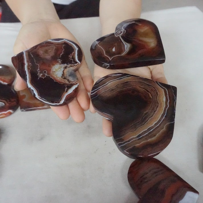 2KG 4.4LB 10Pcs Natural Banded Carnelian Agate Crystal Geode Heart Carved Healing