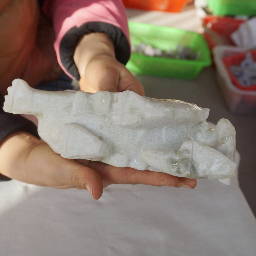 4LB 7" Natural Serpentine Jade Xiuyu Crystal Brave Troops Dragon Divine Beast Piqiu