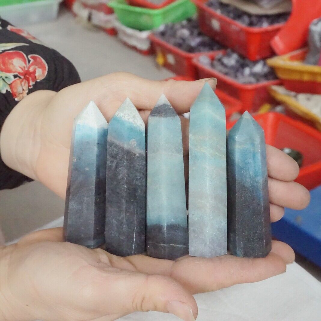 2KG 4.4LB 26Pcs Natural Blue Trolleite Stone Crystal Point Tower Polished Healing