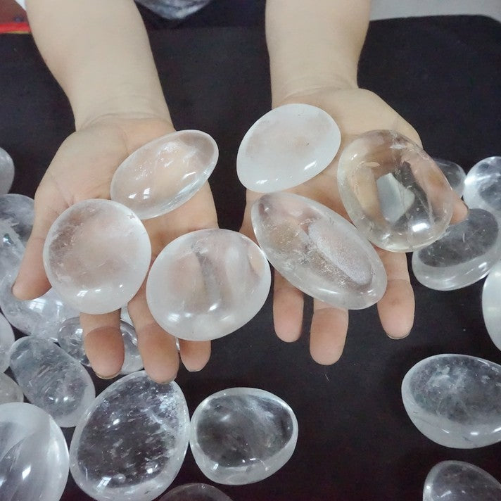 11LB 40Pcs Natural White Clear Quartz Crystal Palm Tumbeld Stone Healing