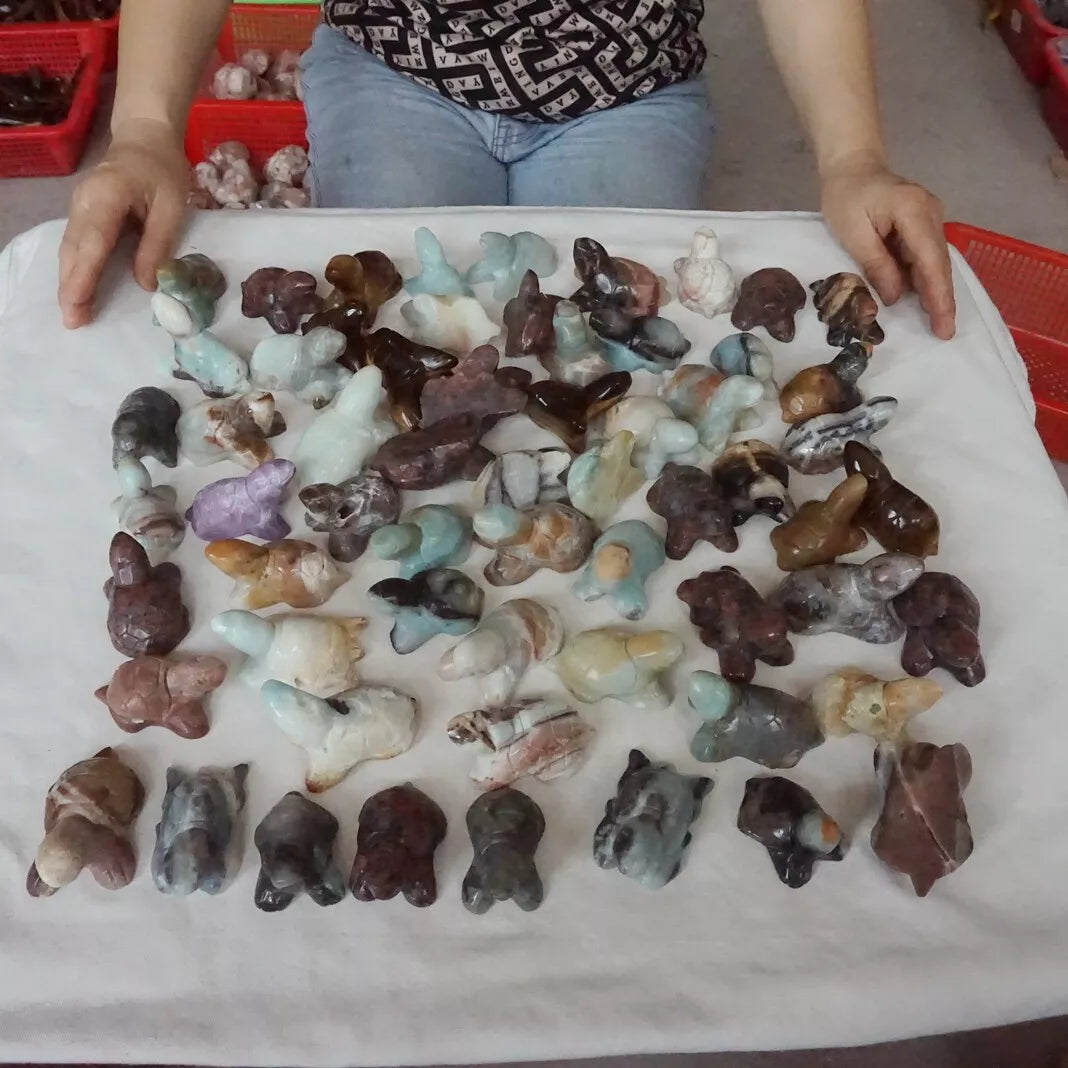 5KG 11LB 62Pcs Natural Quartz Crystal Jasper Turtle Mixed Stone Carvings Healing