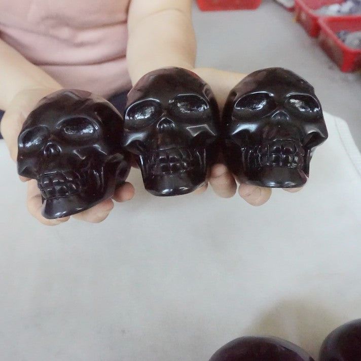 10Pcs 11LB Natural Black Obsidian Quartz Crystal Skull Head Carving Healing 10cm
