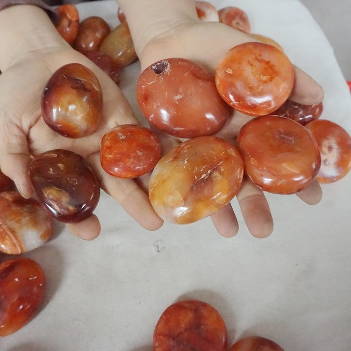 5KG 11LB 70Pcs Natural Red Carnelian Agate Crystal Palm Stone Polished Healing