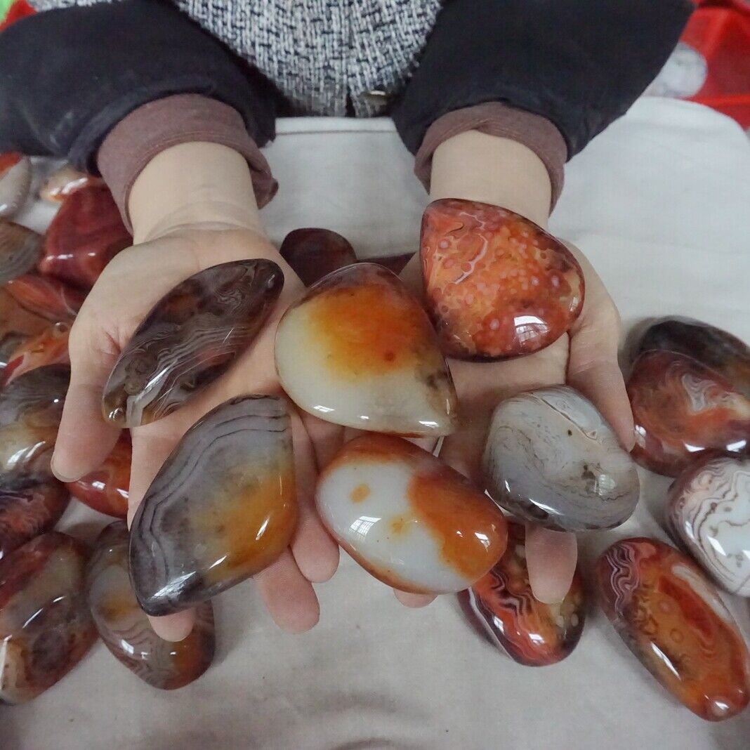 5Kg 11LB 46Pcs Natural Band Sardonyx Carnelian Agate Crystal Palm Stone Healing