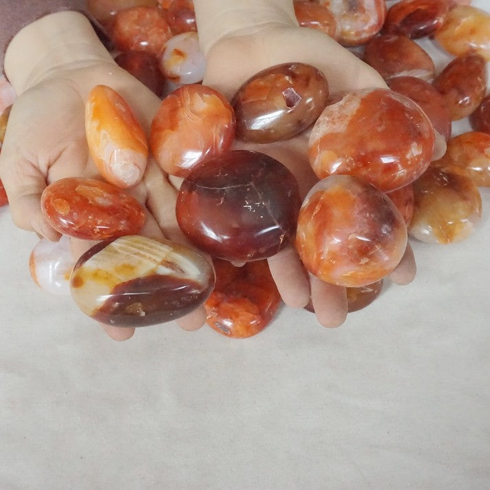5KG 11LB 70Pcs Natural Red Carnelian Agate Crystal Palm Stone Polished Healing