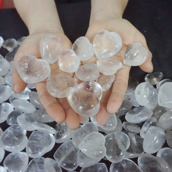 11LB 160Pcs Natural White Clear Quartz Crystal Heart Palm Tumbled Stone Healing