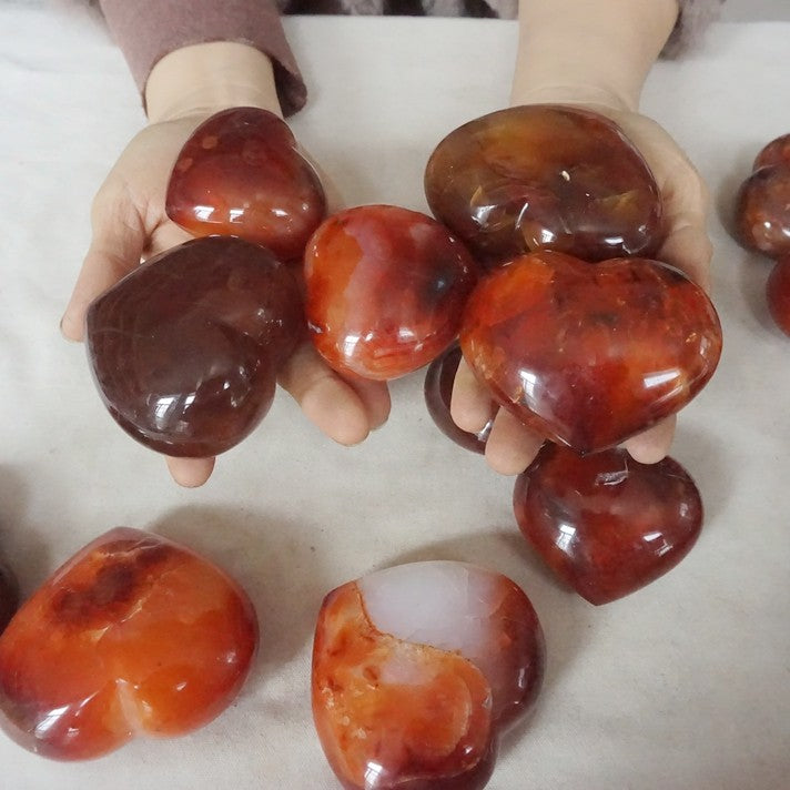 5KG 11LB 20Pcs Natural Red Carnelian Agate Quartz Crystal Heart Carved Healing