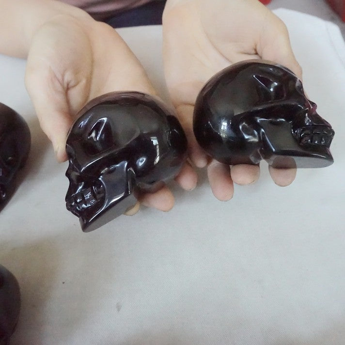 6.8LB 10Pcs Natural Black Obsidian Quartz Crystal Skull Head Carving Healing 8cm