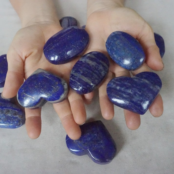 24 Pcs 2KG 4.4LB Natural Lapis Lazuli & Pyrite Crystal Palm Stone and Heart Carved Healing