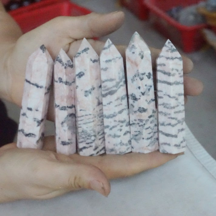 4.4LB 2kg 25Pcs Natural Pink Zebra Rock Jasper Crystal Point Tower Healing Sinkiang