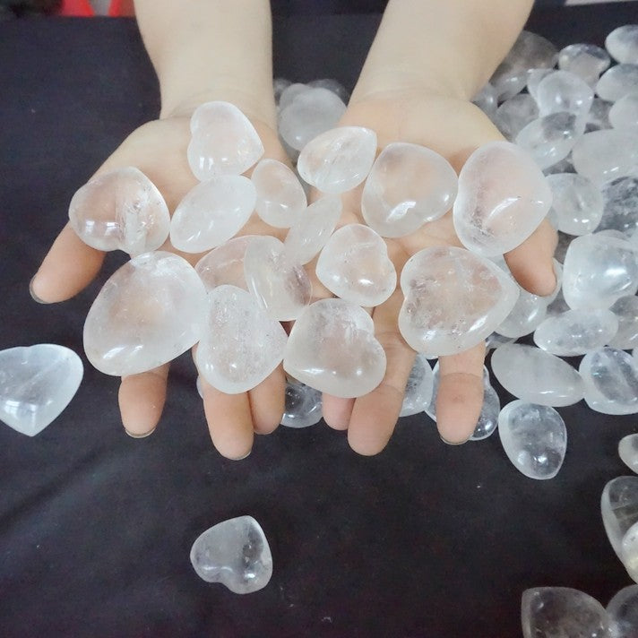11LB 160Pcs Natural White Clear Quartz Crystal Heart Palm Tumbled Stone Healing