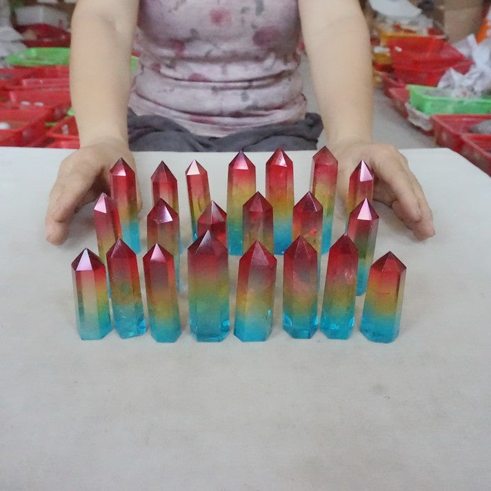 40Pcs 2KG 4.4LB Aqua Aura Rainbow Quartz Crystal Point Tower Titanium Coating Healing