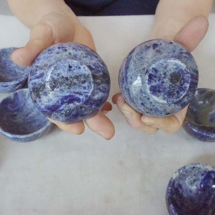 10Pcs 3.3LB Natural Blue Sodalite Stone Quartz Crystal Bowl Carving Healing wholesales