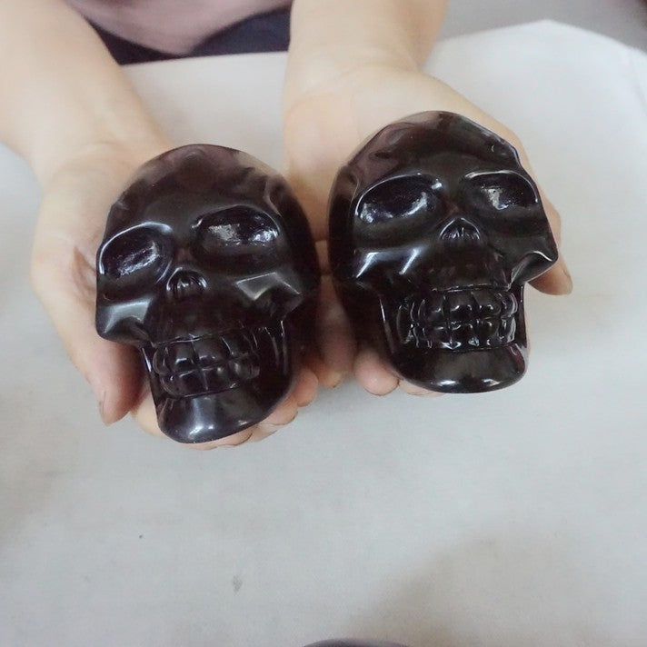 10Pcs 11LB Natural Black Obsidian Quartz Crystal Skull Head Carving Healing 10cm