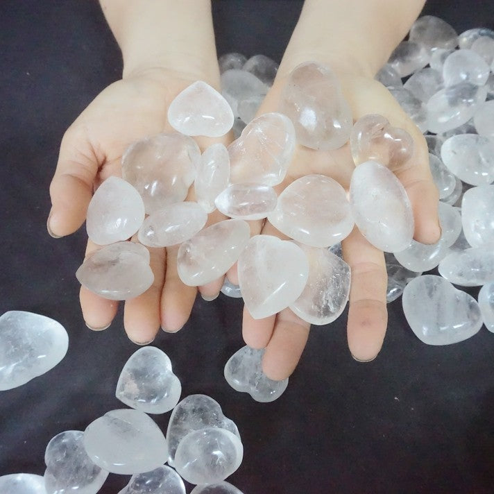 11LB 160Pcs Natural White Clear Quartz Crystal Heart Palm Tumbled Stone Healing
