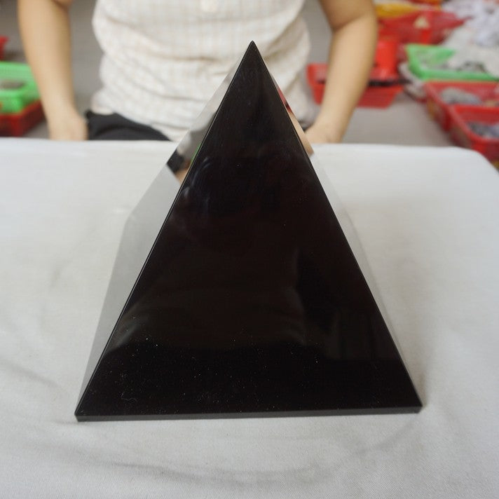 14.9LB 7.7" Natural Reiki Energy Charged Black Obsidian Pyramid Crystal Healing