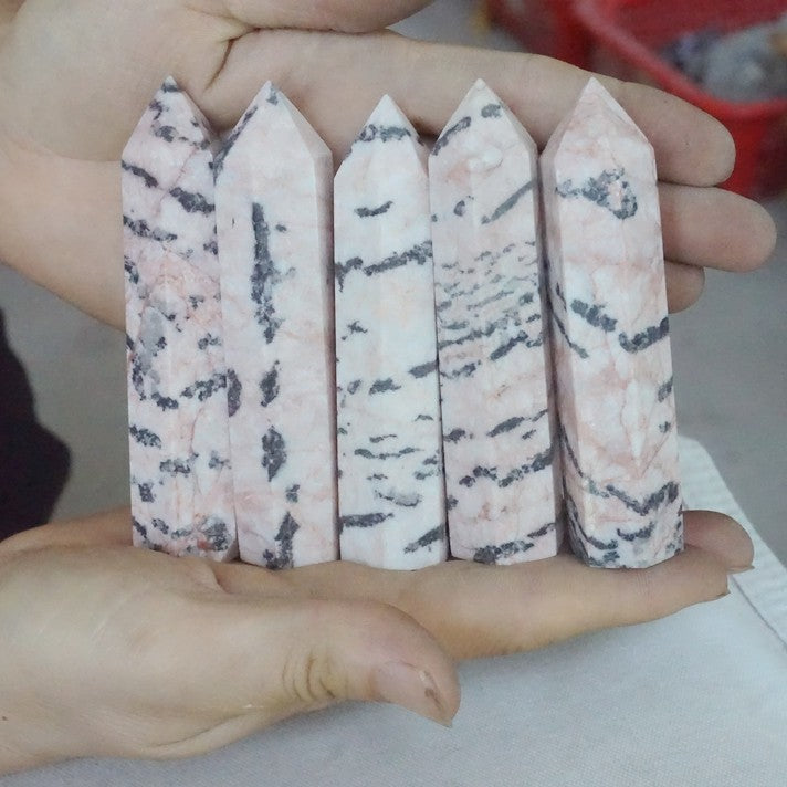 4.4LB 2kg 25Pcs Natural Pink Zebra Rock Jasper Crystal Point Tower Healing Sinkiang