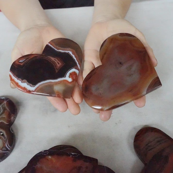 2KG 4.4LB 10Pcs Natural Banded Carnelian Agate Crystal Geode Heart Carved Healing