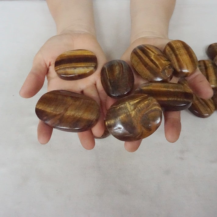 4.4LB 34Pcs Natural Yellow Tiger Eye Quartz Crystal Palm Tumbled Stones Healing Bulk
