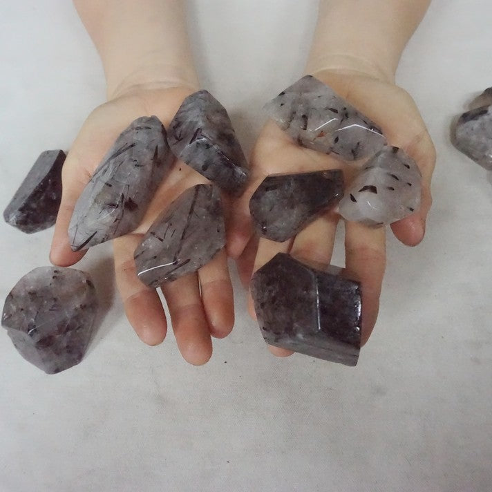 2KG  4.4LB 30Pcs Natural Black Hair Tourmaline Quartz Crystal Stone Tumbled Healing Bulk