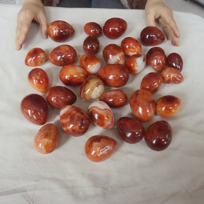 5KG 11LB 30Pcs Natural Red Carnelian Agate Quartz Crystal Egg Carved Polished Healing