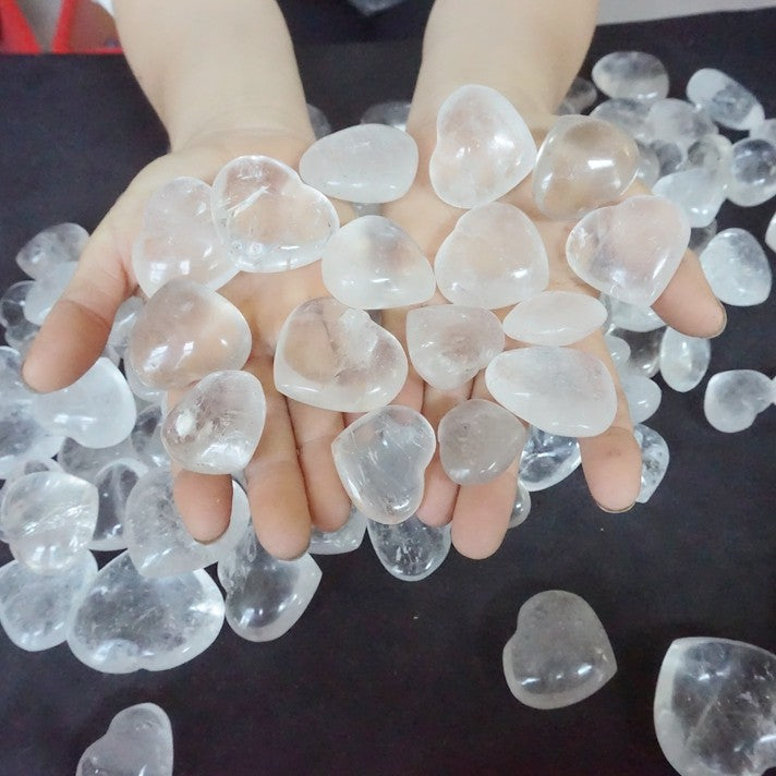 11LB 160Pcs Natural White Clear Quartz Crystal Heart Palm Tumbled Stone Healing