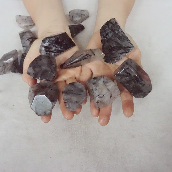 2KG  4.4LB 30Pcs Natural Black Hair Tourmaline Quartz Crystal Stone Tumbled Healing Bulk